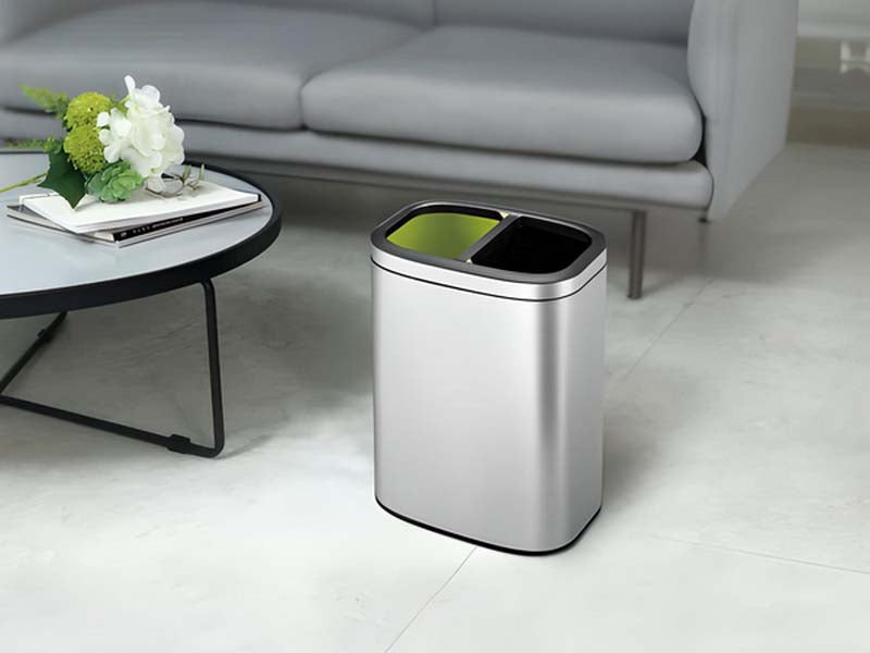 EXE.924.34.INO - CORBEILLE SQUARE 20 L TRI SÉLECTIF (2 BACS DE 10 L) INOX BROSSÉ