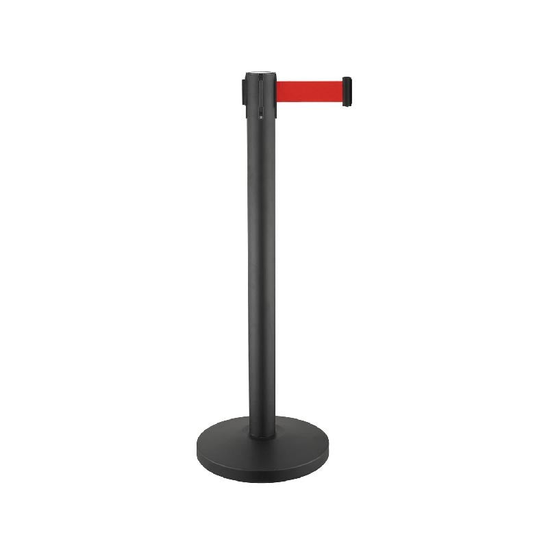 GRS.0801.CHR.NOI - POTEAU DE BALISAGE CHROMÉ AVEC RUBAN DE GUIDAGE NOIR
