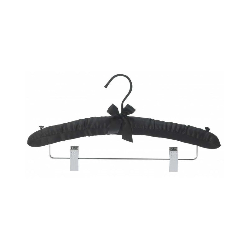 GRS.24.61.01.NOI - CINTRE EN SATIN NOIR 39CM ET BARRE AVEC PINCES CHROMÉES (COMMANDE PAR 10 PIÈCES)