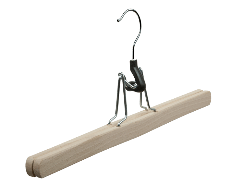 GRS.24.62.00.NAT - CINTRE MONO PINCE EN BOIS DE HETRE BRUT AVEC PINCE FEUTRINE (COMMANDE PAR 50 PIECES)