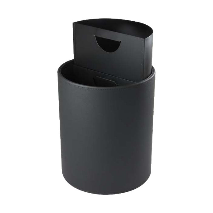 EXE.924.32.NOI - CORBEILLE DE CHAMBRE POUR TRI SÉLECTIF 10 L (2 BACS DE 5 L) SIMILI CUIR NOIR