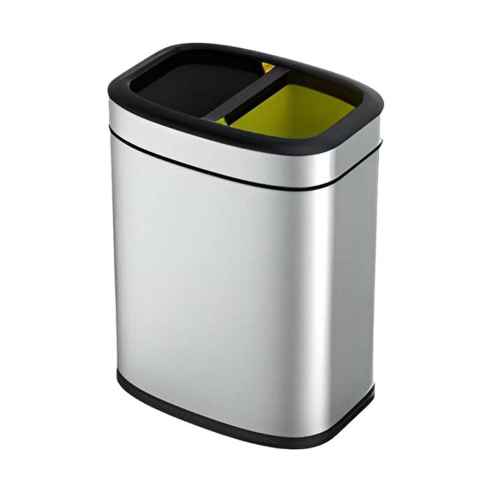 EXE.924.34.INO - CORBEILLE SQUARE 20 L TRI SÉLECTIF (2 BACS DE 10 L) INOX BROSSÉ