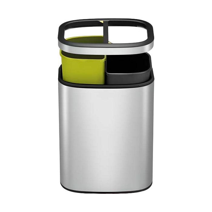 EXE.924.34.INO - CORBEILLE SQUARE 20 L TRI SÉLECTIF (2 BACS DE 10 L) INOX BROSSÉ