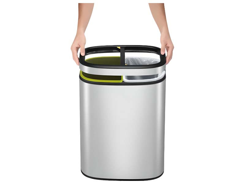 EXE.924.34.INO - CORBEILLE SQUARE 20 L TRI SÉLECTIF (2 BACS DE 10 L) INOX BROSSÉ