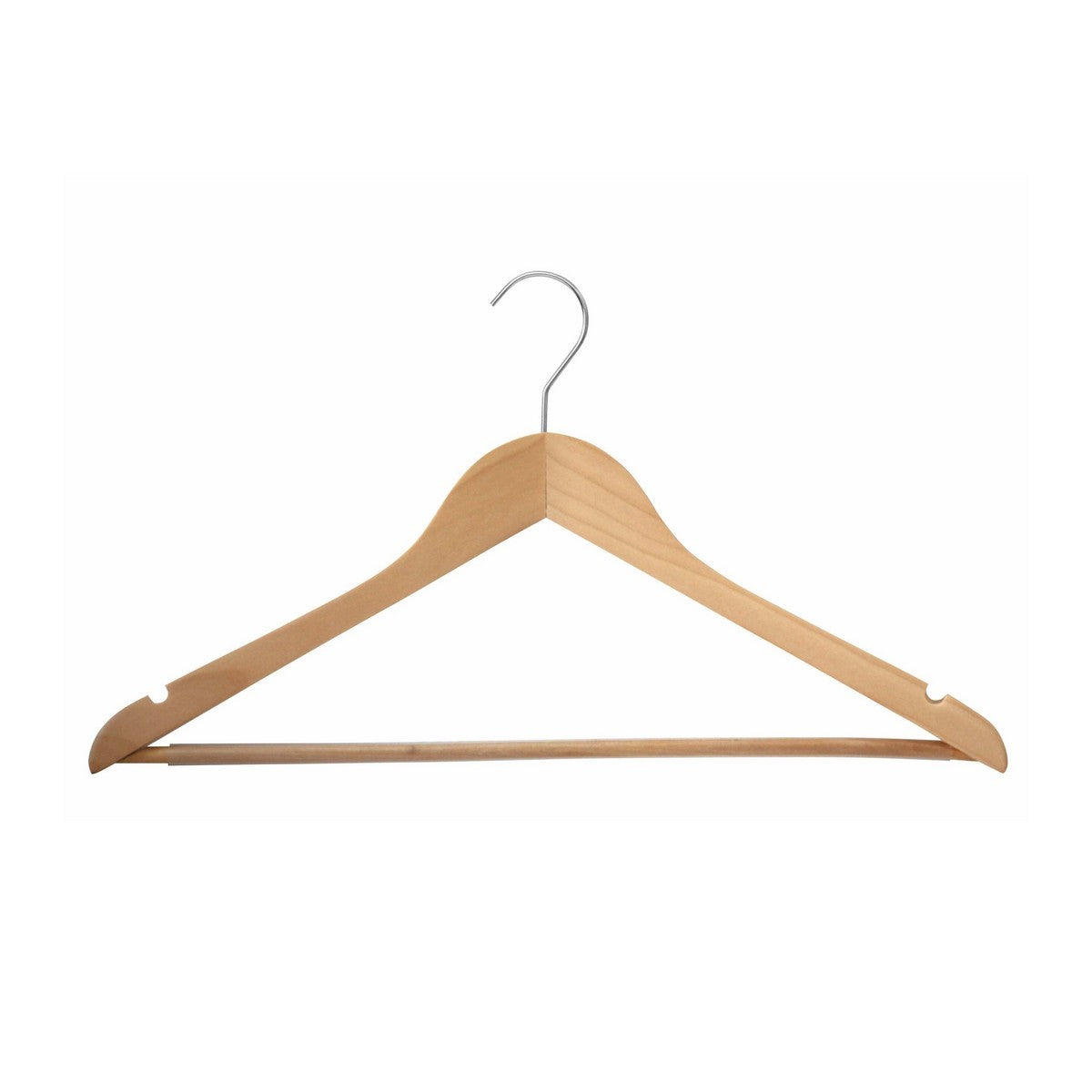 GRS.24.58.00.NAT - CINTRE EN BOIS NATUREL 44 CM AVEC BARRE SIMPLE ET ENCOCHES (COMMANDE MINIMUM PAR 10 PIÈCES)