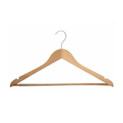 GRS.24.58.00.NAT - CINTRE EN BOIS NATUREL 44 CM AVEC BARRE SIMPLE ET ENCOCHES (COMMANDE MINIMUM PAR 10 PIÈCES)