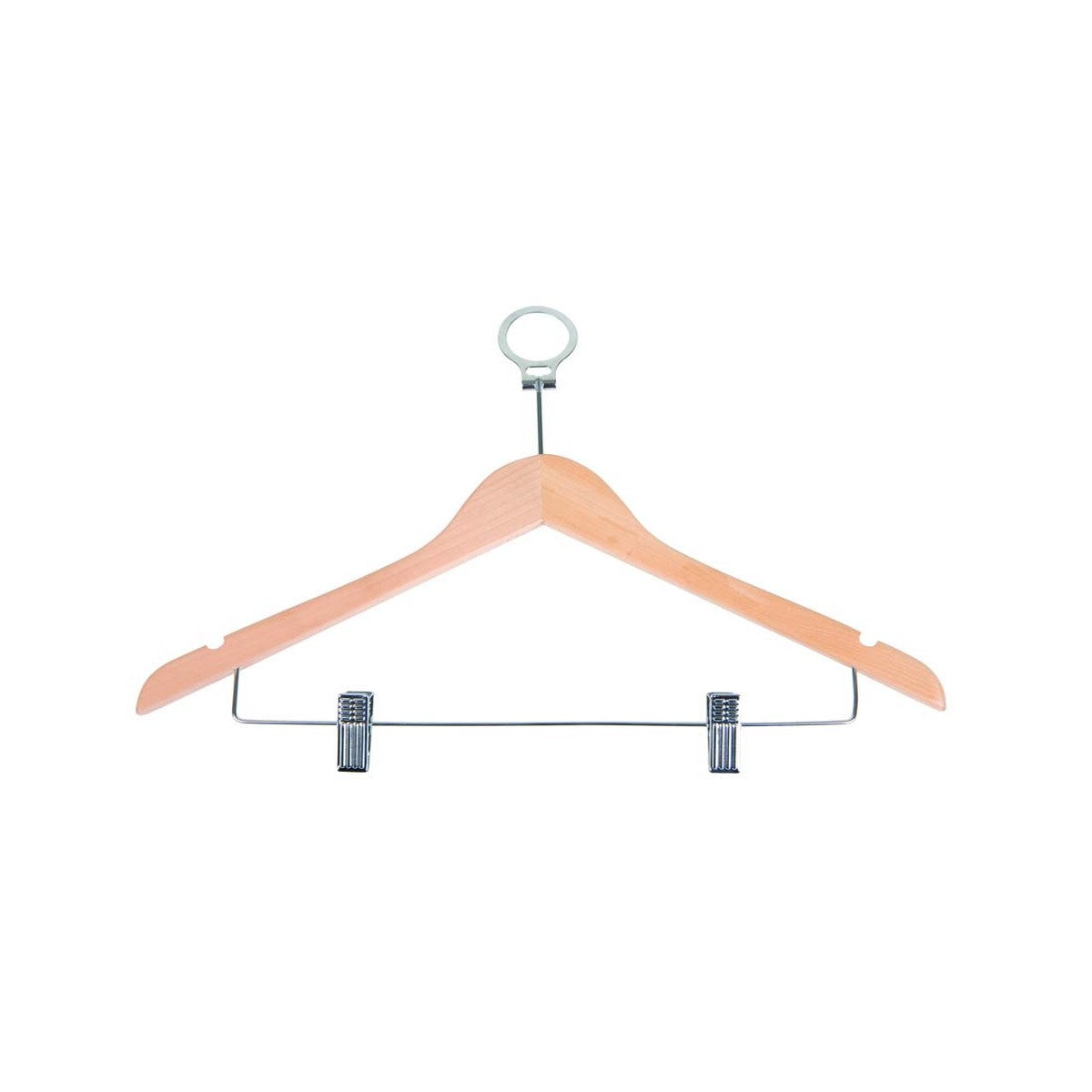 GRS.24.59.01.NAT - CINTRE ANTIVOL EN BOIS NATUREL AVEC BARRE SIMPLE, CROCHET ET ENCOCHES (COMMANDE MINIMUM PAR 100 PIÈCES)