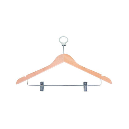 GRS.24.59.01.NAT - CINTRE ANTIVOL EN BOIS NATUREL AVEC BARRE SIMPLE, CROCHET ET ENCOCHES (COMMANDE MINIMUM PAR 100 PIÈCES)