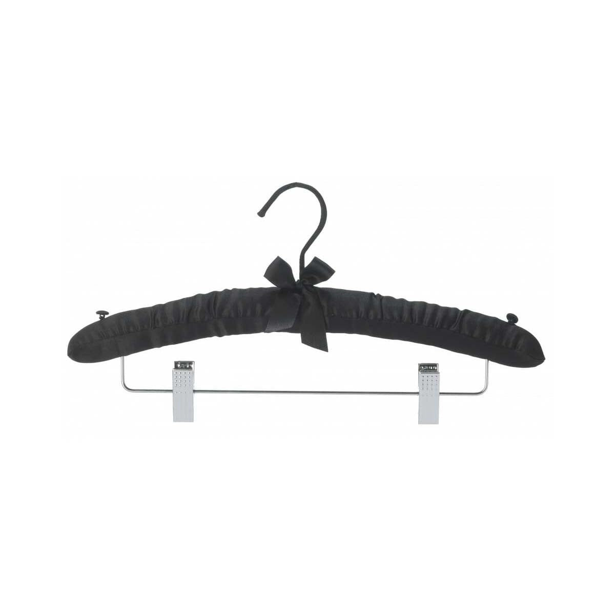 GRS.24.61.01.NOI - CINTRE EN SATIN NOIR 39CM ET BARRE AVEC PINCES CHROMÉES (COMMANDE PAR 10 PIÈCES)