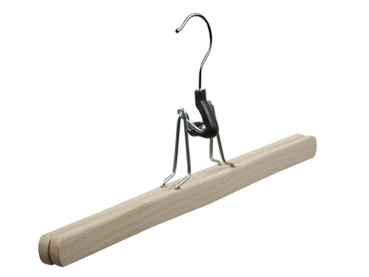 GRS.24.62.00.NAT - CINTRE MONO PINCE EN BOIS DE HETRE BRUT AVEC PINCE FEUTRINE (COMMANDE PAR 50 PIECES)