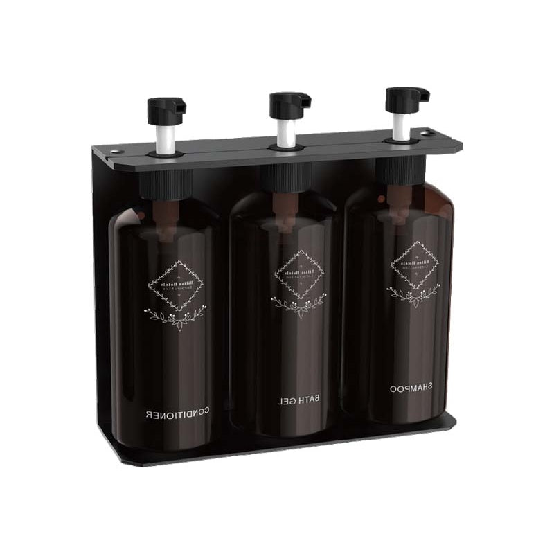 HOS.966.13.NOI - SUPPORT MURAL NOIR 3 X 500 ML ET FLACONS RECHARGEABLES